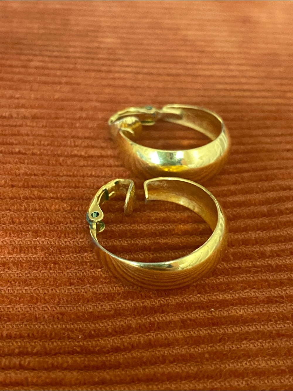 Vintage Gold Toned Clip On Hoop Earrings